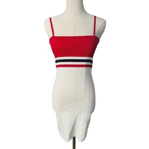 Seek the Label Red Stripe Midi Bodycon Dress Stretchy Y2K 90s Cocktail Attire XS